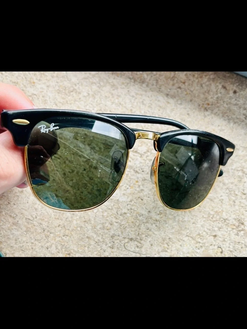 Ray-Ban Black & Gold Clubmaster Sunglasses with Dark Green Lenses